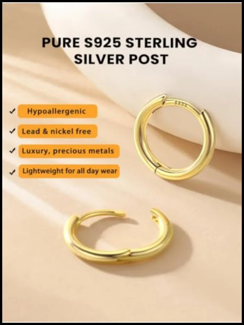 Huggie Hoop Earrings Set 925 Sterling Silver Post 14K Gold Plated